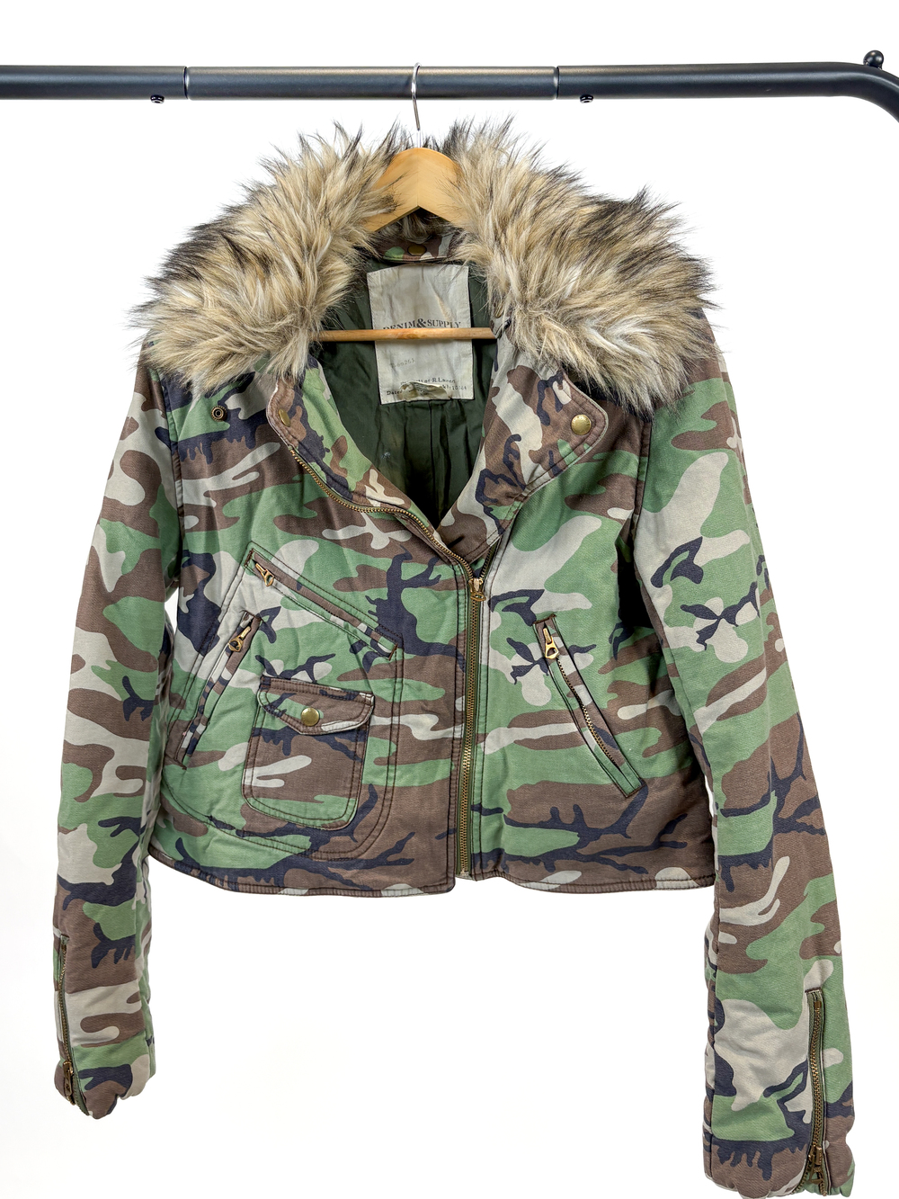 PF-1039 Ralph Lauren Denim & Supply Faux Fur Camo Moto Jacket
